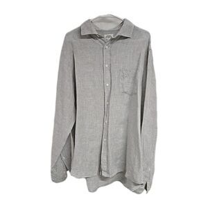 Hartford Alternative Classics 100% Linen Button Down Long Sleeve Shirt Gray Sz L